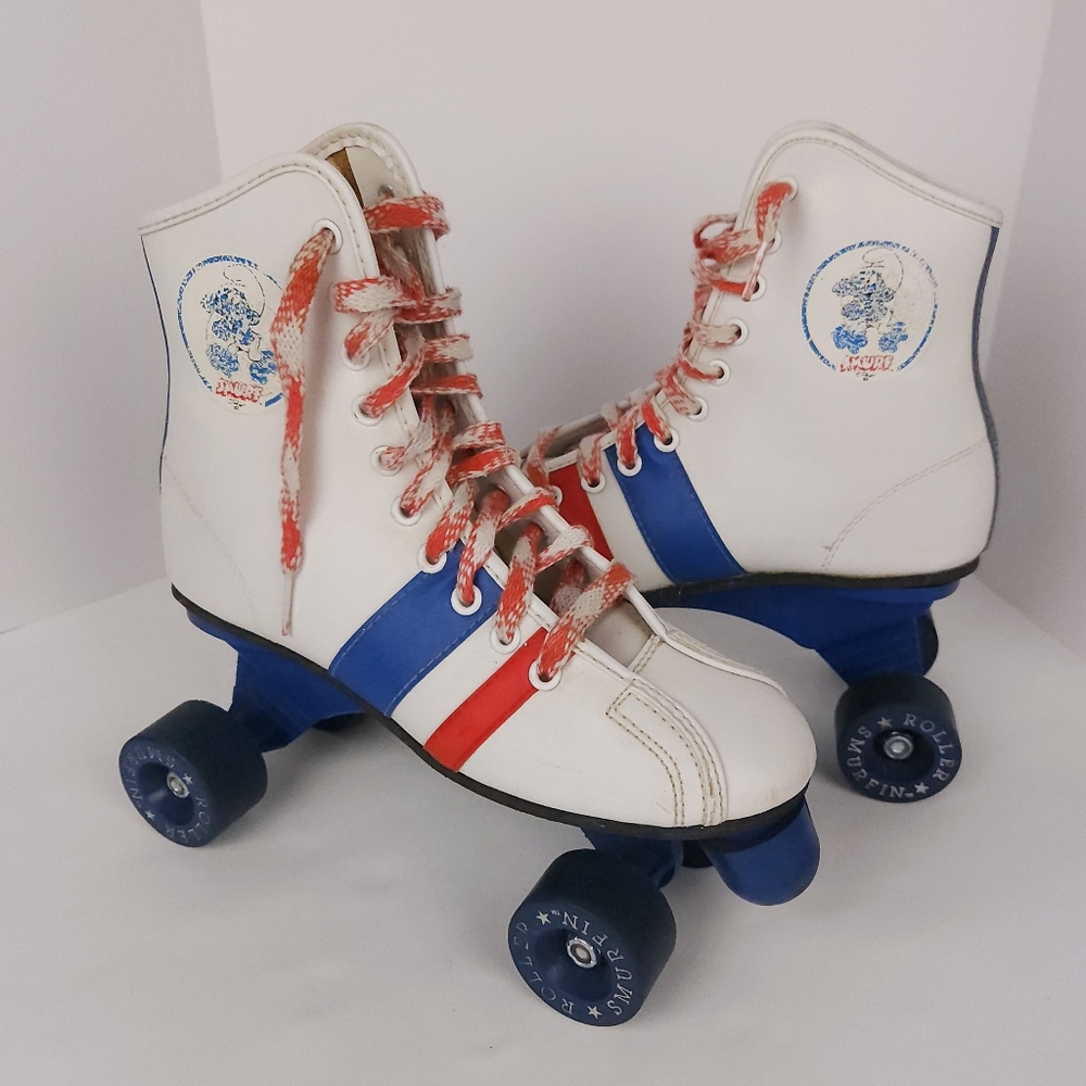 Vintage 1982 Smurf Roller Derby Skates Big Girls Size 3 Red White Blue Retro